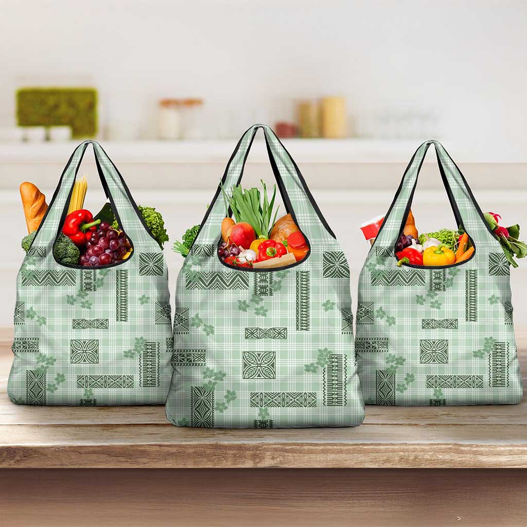 Hawaiian Quilt Tapa On Pastel Mint Palaka Motifs Grocery Bag