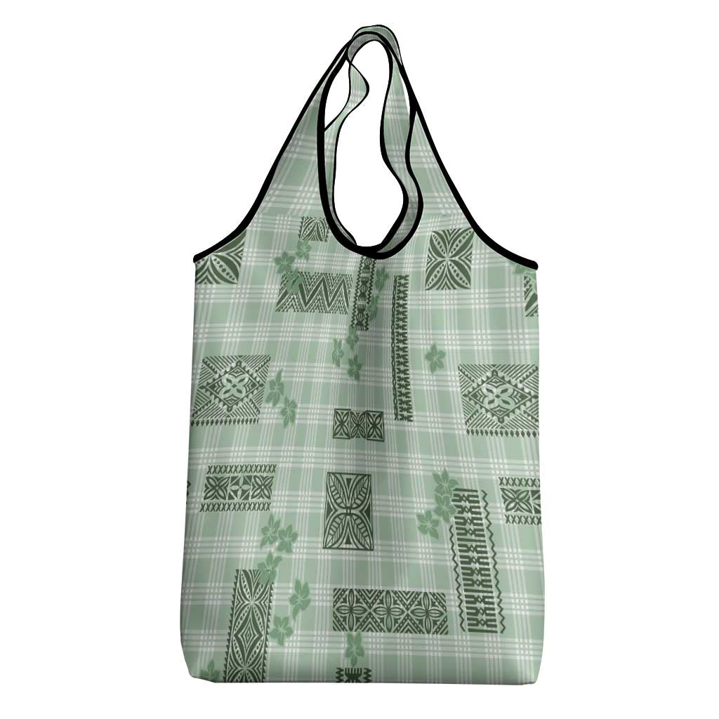 Hawaiian Quilt Tapa On Pastel Mint Palaka Motifs Grocery Bag