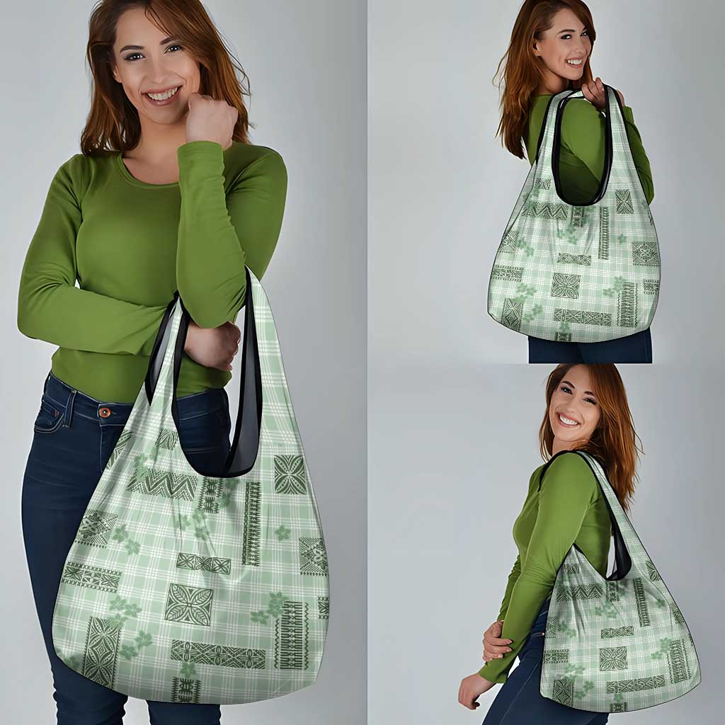 Hawaiian Quilt Tapa On Pastel Mint Palaka Motifs Grocery Bag