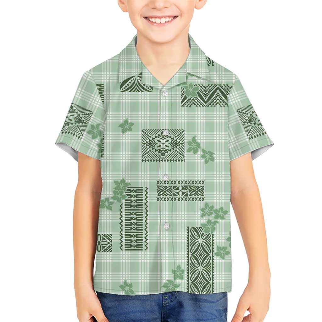 Hawaiian Quilt Tapa On Pastel Mint Palaka Motifs Kid Hawaiian Shirt
