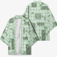Hawaiian Quilt Tapa On Pastel Mint Palaka Motifs Kimono