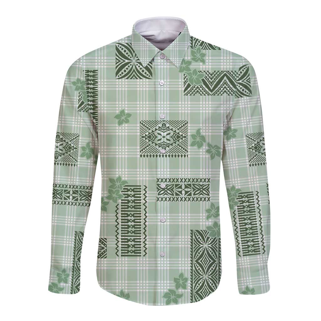 Hawaiian Quilt Tapa On Pastel Mint Palaka Motifs Long Sleeve Button Shirt LT7 Unisex Mint - Polynesian Pride
