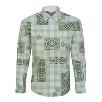 Hawaiian Quilt Tapa On Pastel Mint Palaka Motifs Long Sleeve Button Shirt LT7 Unisex Mint - Polynesian Pride