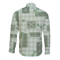 Hawaiian Quilt Tapa On Pastel Mint Palaka Motifs Long Sleeve Button Shirt LT7 - Polynesian Pride