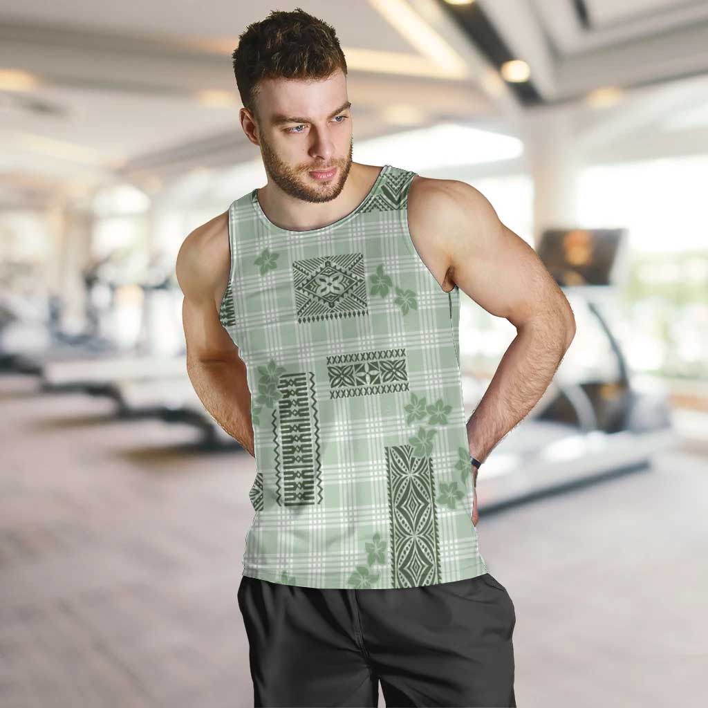 Hawaiian Quilt Tapa On Pastel Mint Palaka Motifs Men Tank Top LT7 Mint - Polynesian Pride