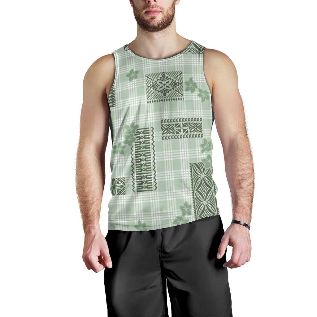 Hawaiian Quilt Tapa On Pastel Mint Palaka Motifs Men Tank Top LT7 - Polynesian Pride