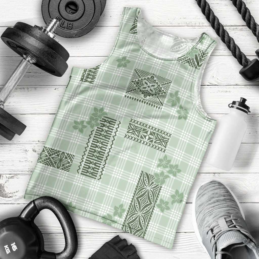 Hawaiian Quilt Tapa On Pastel Mint Palaka Motifs Men Tank Top LT7 - Polynesian Pride