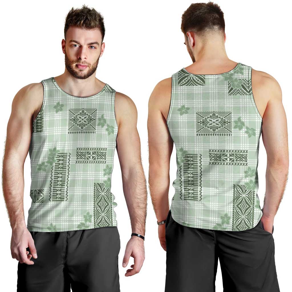Hawaiian Quilt Tapa On Pastel Mint Palaka Motifs Men Tank Top LT7 - Polynesian Pride
