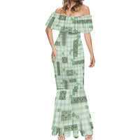 Hawaiian Quilt Tapa On Pastel Mint Palaka Motifs Mermaid Dress