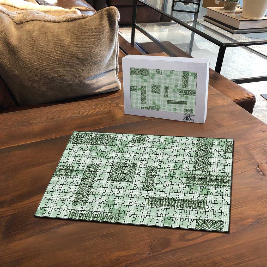 Hawaiian Quilt Tapa On Pastel Mint Palaka Motifs Puzzle