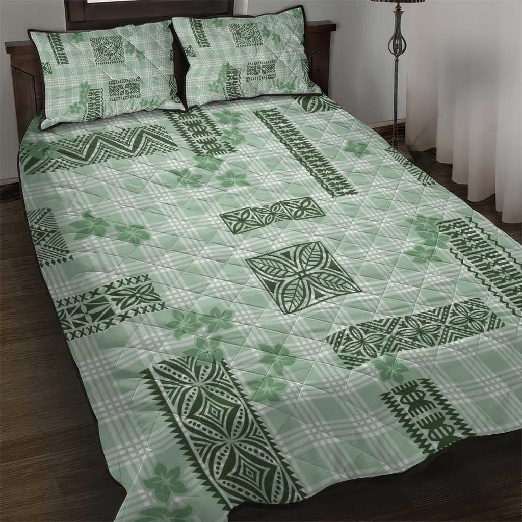 Hawaiian Quilt Tapa On Pastel Mint Palaka Motifs Quilt Bed Set LT7 Mint - Polynesian Pride