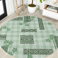 Hawaiian Quilt Tapa On Pastel Mint Palaka Motifs Round Carpet