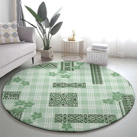 Hawaiian Quilt Tapa On Pastel Mint Palaka Motifs Round Carpet