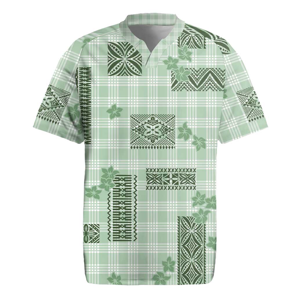 Hawaiian Quilt Tapa On Pastel Mint Palaka Motifs Rugby Jersey LT7 Mint - Polynesian Pride