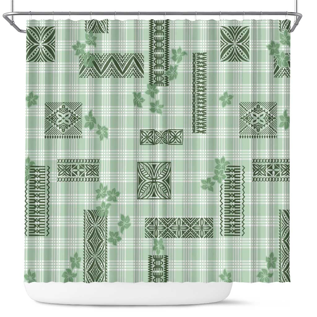 Hawaiian Quilt Tapa On Pastel Mint Palaka Motifs Shower Curtain LT7 Mint - Polynesian Pride