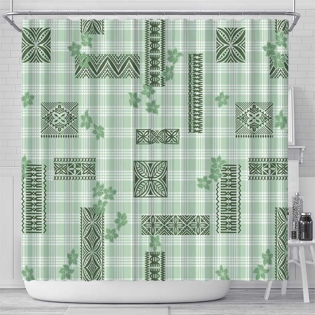 Hawaiian Quilt Tapa On Pastel Mint Palaka Motifs Shower Curtain LT7 - Polynesian Pride