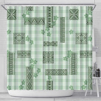 Hawaiian Quilt Tapa On Pastel Mint Palaka Motifs Shower Curtain LT7 - Polynesian Pride