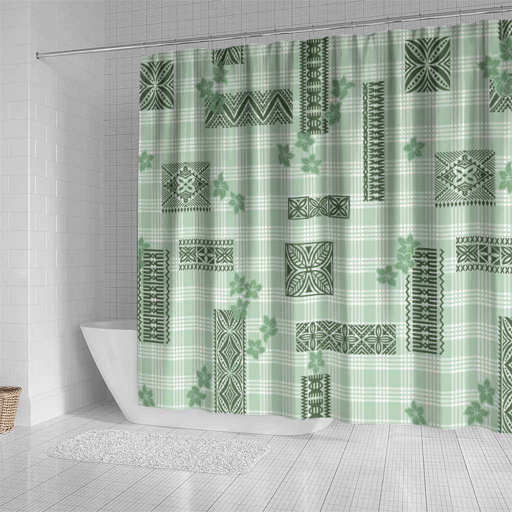 Hawaiian Quilt Tapa On Pastel Mint Palaka Motifs Shower Curtain LT7 - Polynesian Pride
