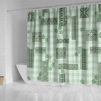 Hawaiian Quilt Tapa On Pastel Mint Palaka Motifs Shower Curtain LT7 - Polynesian Pride