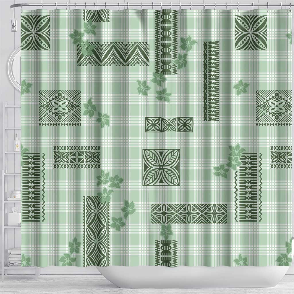 Hawaiian Quilt Tapa On Pastel Mint Palaka Motifs Shower Curtain LT7 - Polynesian Pride