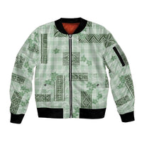 Hawaiian Quilt Tapa On Pastel Mint Palaka Motifs Sleeve Zip Bomber Jacket LT7 Unisex Mint - Polynesian Pride