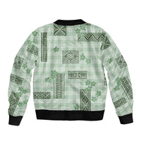 Hawaiian Quilt Tapa On Pastel Mint Palaka Motifs Sleeve Zip Bomber Jacket LT7 - Polynesian Pride
