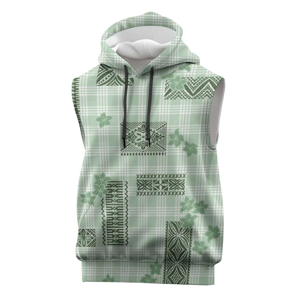 Hawaiian Quilt Tapa On Pastel Mint Palaka Motifs Sleeveless Hoodie