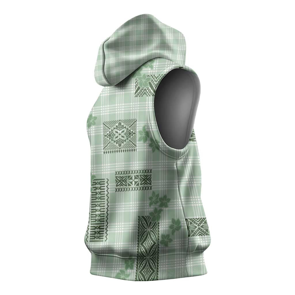 Hawaiian Quilt Tapa On Pastel Mint Palaka Motifs Sleeveless Hoodie