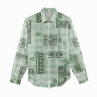 Hawaiian Quilt Tapa On Pastel Mint Palaka Motifs Women Casual Shirt