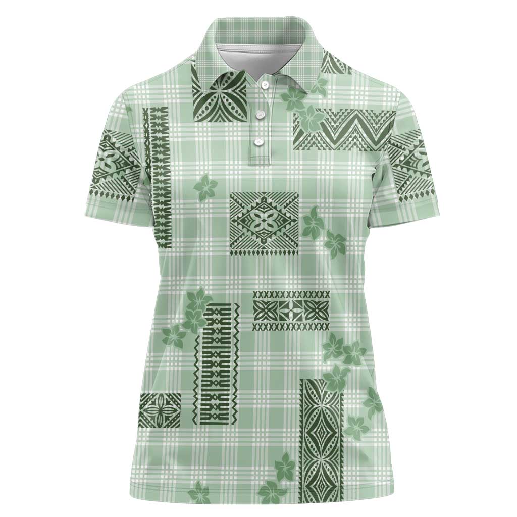 Hawaiian Quilt Tapa On Pastel Mint Palaka Motifs Women Polo Shirt LT7 Female Mint - Polynesian Pride