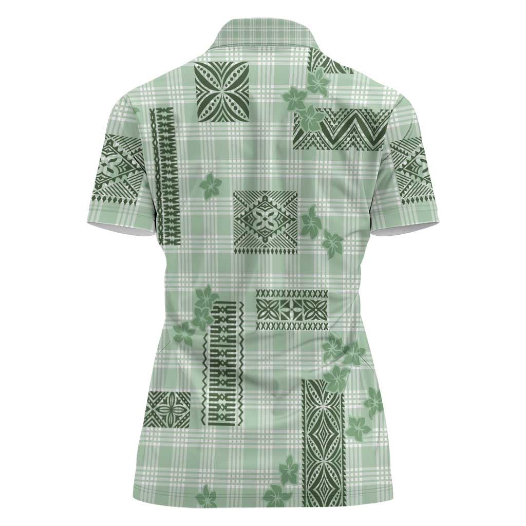 Hawaiian Quilt Tapa On Pastel Mint Palaka Motifs Women Polo Shirt LT7 - Polynesian Pride