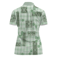 Hawaiian Quilt Tapa On Pastel Mint Palaka Motifs Women Polo Shirt LT7 - Polynesian Pride
