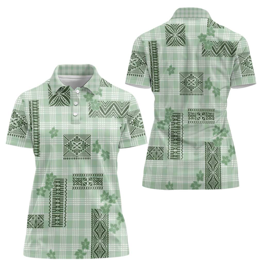 Hawaiian Quilt Tapa On Pastel Mint Palaka Motifs Women Polo Shirt LT7 - Polynesian Pride