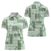 Hawaiian Quilt Tapa On Pastel Mint Palaka Motifs Women Polo Shirt LT7 - Polynesian Pride