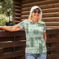 Hawaiian Quilt Tapa On Pastel Mint Palaka Motifs Women Polo Shirt LT7 - Polynesian Pride