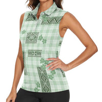 Hawaiian Quilt Tapa On Pastel Mint Palaka Motifs Women Sleeveless Polo Shirt