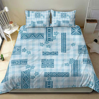Hawaiian Quilt Tapa On Cold Blue Palaka Motifs Bedding Set