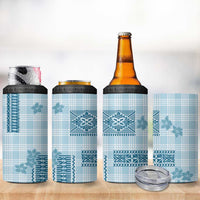 Hawaiian Quilt Tapa On Cold Blue Palaka Motifs 4 in 1 Can Cooler Tumbler LT7 - Polynesian Pride