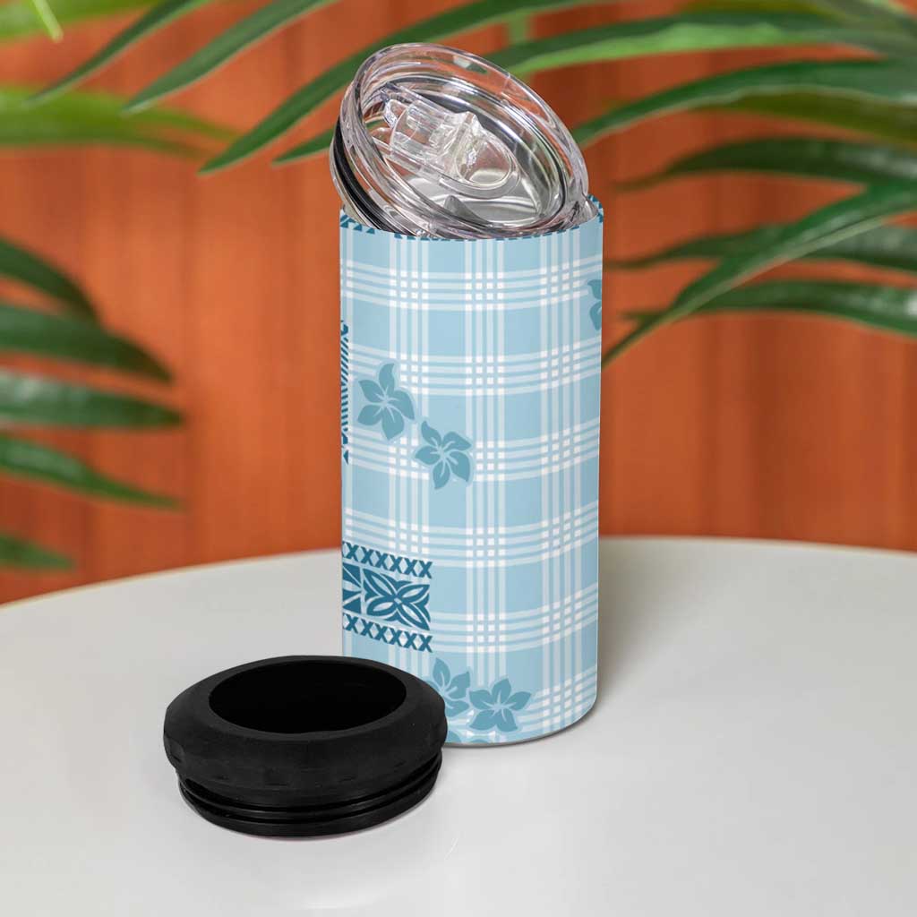 Hawaiian Quilt Tapa On Cold Blue Palaka Motifs 4 in 1 Can Cooler Tumbler LT7 - Polynesian Pride