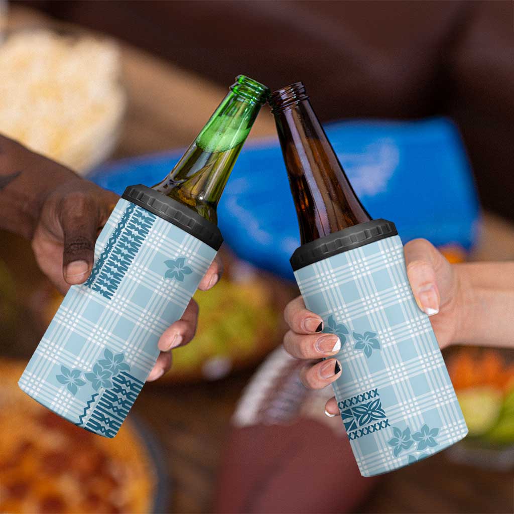 Hawaiian Quilt Tapa On Cold Blue Palaka Motifs 4 in 1 Can Cooler Tumbler LT7 - Polynesian Pride