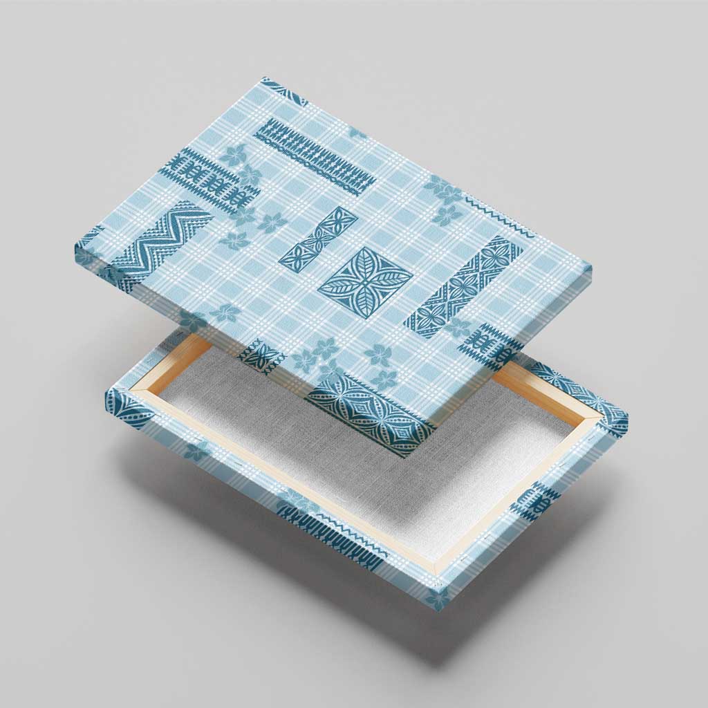 Hawaiian Quilt Tapa On Cold Blue Palaka Motifs Canvas Wall Art