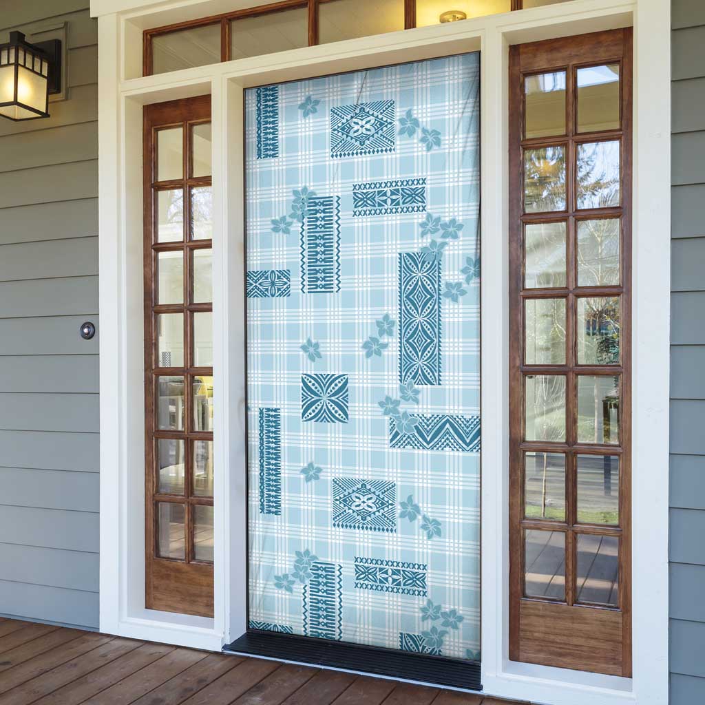 Hawaiian Quilt Tapa On Cold Blue Palaka Motifs Door Cover