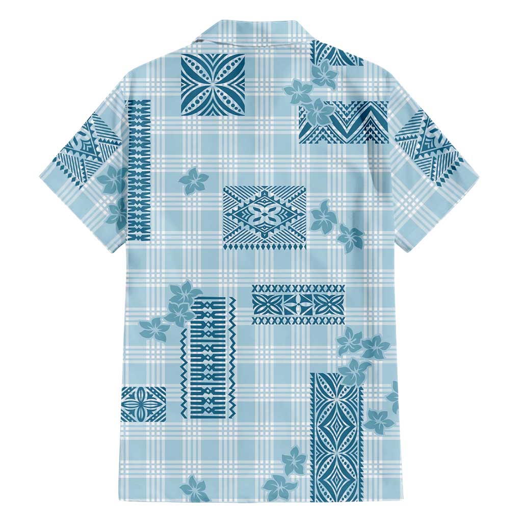 Hawaiian Quilt Tapa On Cold Blue Palaka Motifs Family Matching Off Shoulder Maxi Dress and Hawaiian Shirt