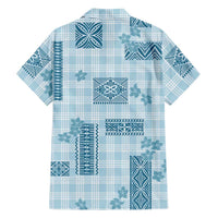 Hawaiian Quilt Tapa On Cold Blue Palaka Motifs Family Matching Off Shoulder Maxi Dress and Hawaiian Shirt
