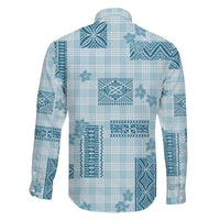 Hawaiian Quilt Tapa On Cold Blue Palaka Motifs Family Matching Puletasi and Hawaiian Shirt
