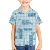 Hawaiian Quilt Tapa On Cold Blue Palaka Motifs Family Matching Puletasi and Hawaiian Shirt
