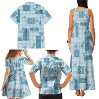 Hawaiian Quilt Tapa On Cold Blue Palaka Motifs Family Matching Tank Maxi Dress and Hawaiian Shirt