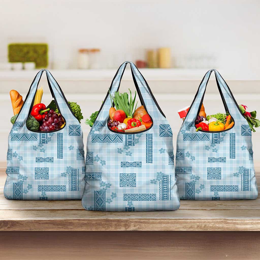 Hawaiian Quilt Tapa On Cold Blue Palaka Motifs Grocery Bag