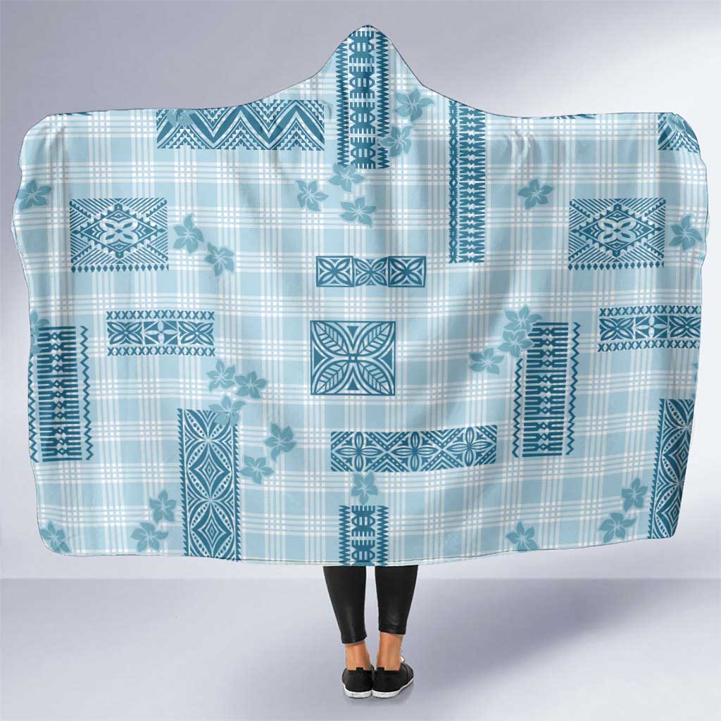 Hawaiian Quilt Tapa On Cold Blue Palaka Motifs Hooded Blanket