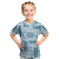 Hawaiian Quilt Tapa On Cold Blue Palaka Motifs Kid T Shirt LT7 Azure - Polynesian Pride
